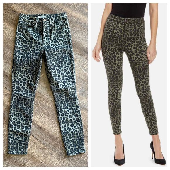 Good American Jeans High Rise Leopard Sage 4 Animal Printnt - Picture 3 of 8
